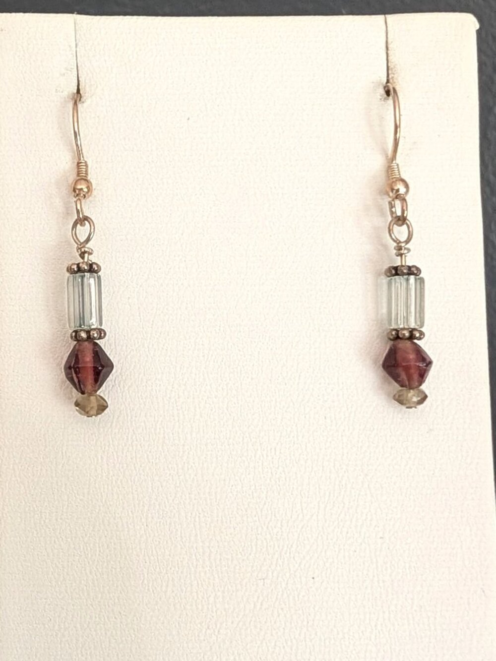 Dainty clear, purple and gray glass earrings